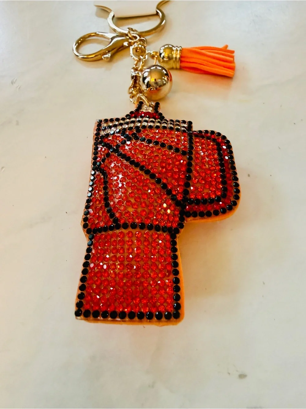 🏀 NWT Rhinestone Basketball Tumbler Puffy Keychain Bag Charm Orange